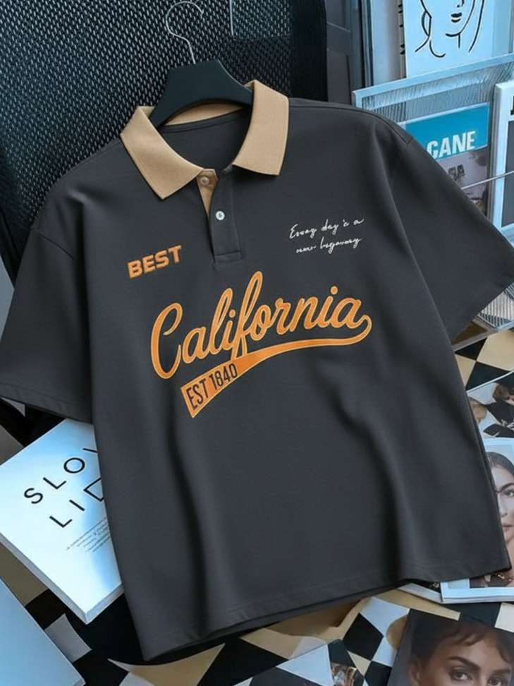 Jump Cuts Printed Men Black Beige T Shirt