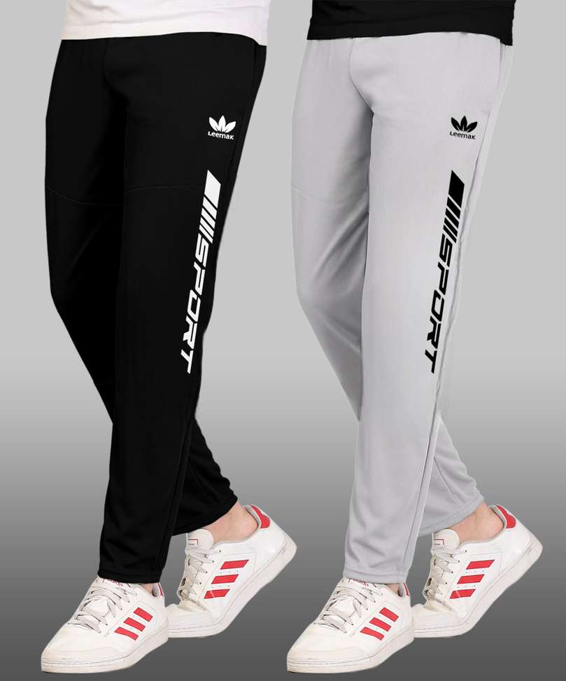 Leemak Self Design Men Black Grey Track Pants