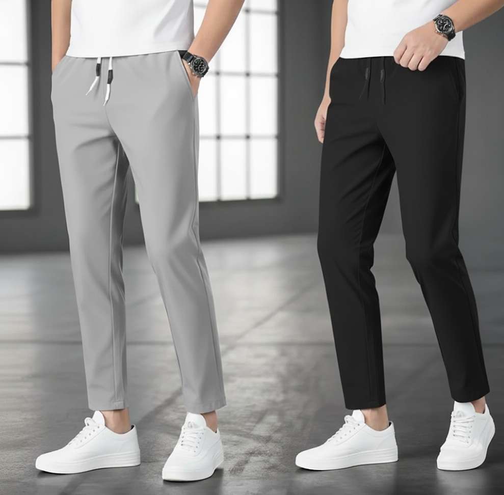 Micus Solid Men Grey Black Track Pants