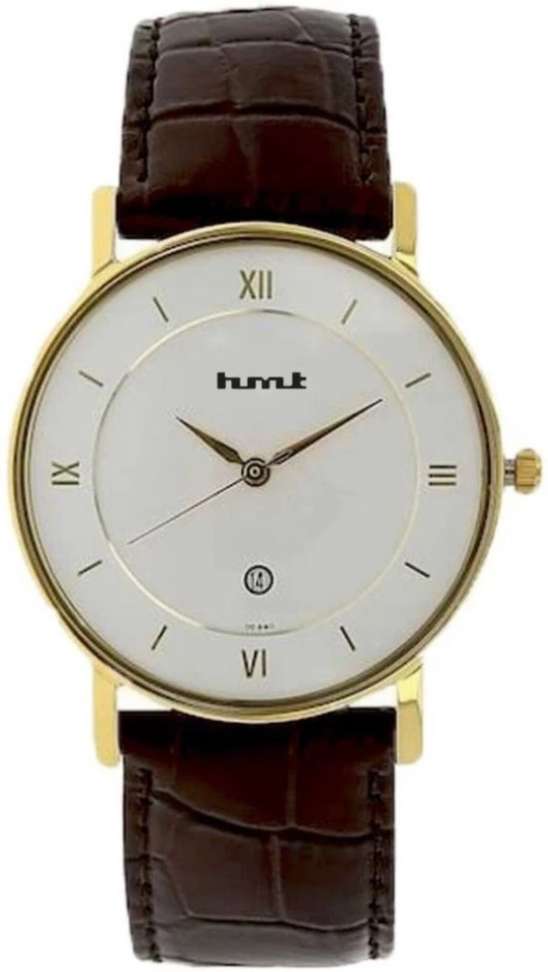 HMT Quartz Date Working hmt 9162SL01 Dial Gold Strap Brown Analog Watch - For Men