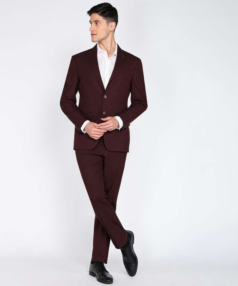 Peter England Single Breasted 2 Button Solid Men Suit