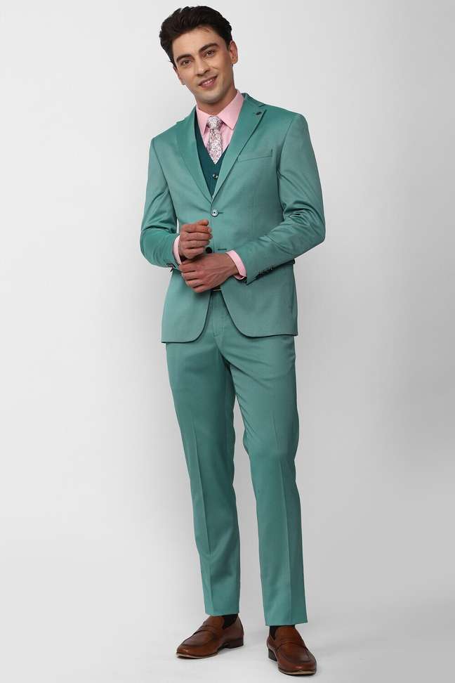 Peter England Slim‑Fit 2‑Button Solid Green Suit – 53% OFF Deal