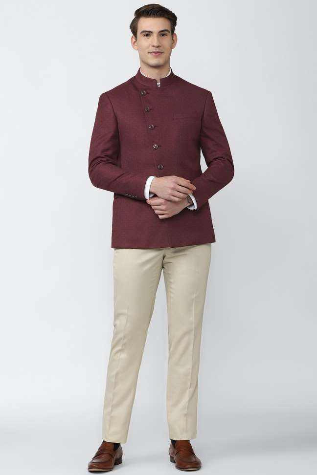 Peter England Single Breasted 2 Button Solid Men Suit