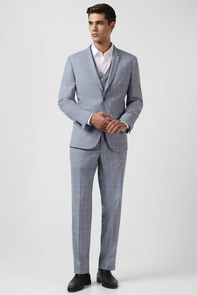Van Heusen Single Breasted 2 Button Checkered Men Suit