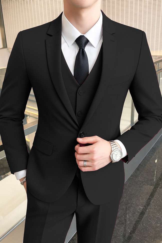 Verticals 3 Piece Suit Solid Men
