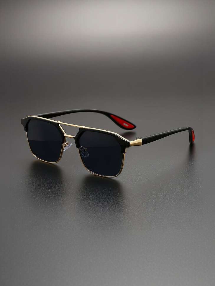 Shopsy Vizor Rectangular Black Sunglasses For Men - Image 2