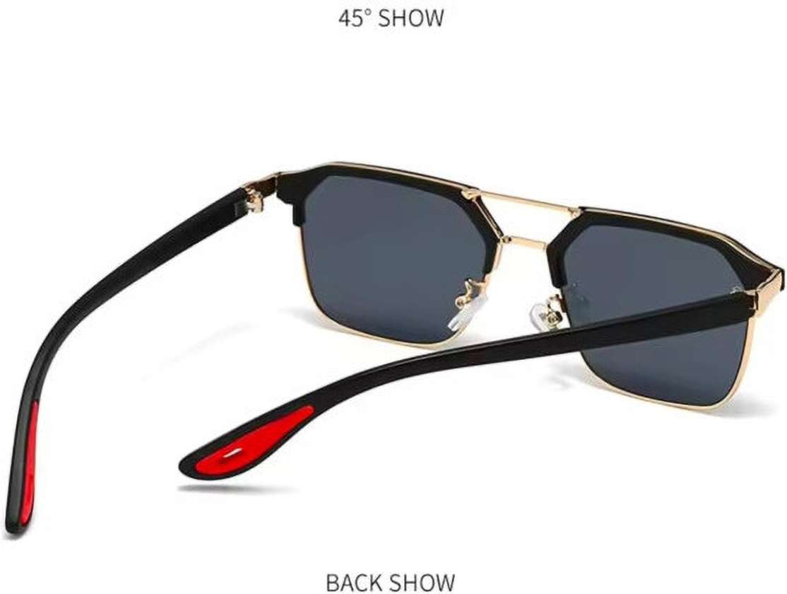 Shopsy Vizor Rectangular Black Sunglasses For Men - Image 3