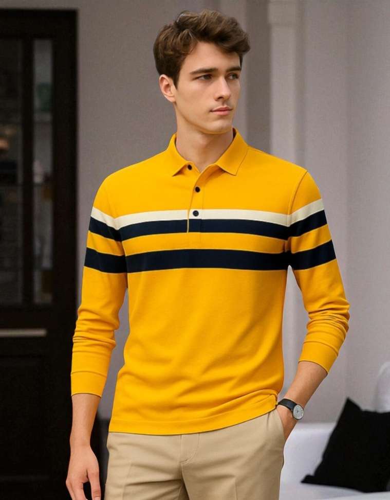 Faoes Solid Men Yellow T Shirt