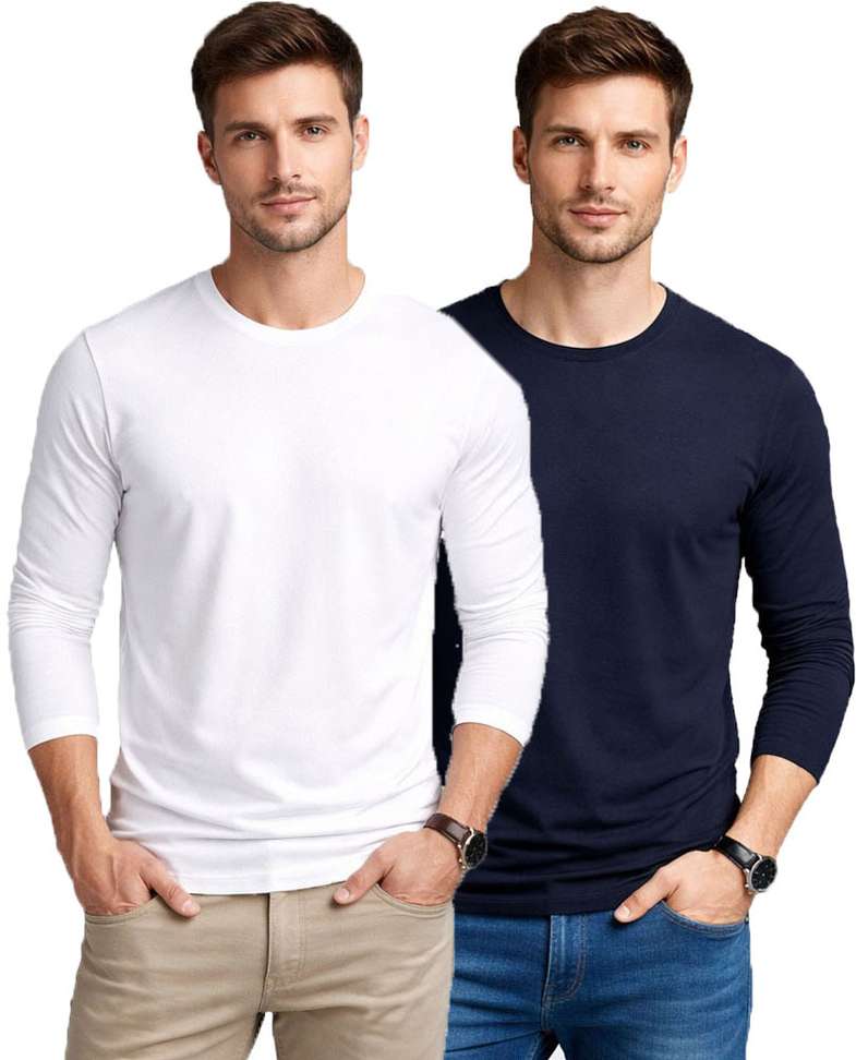 Kroptee Solid Men Navy & White T‑Shirt – 80% Off Pack of 2 (₹392)