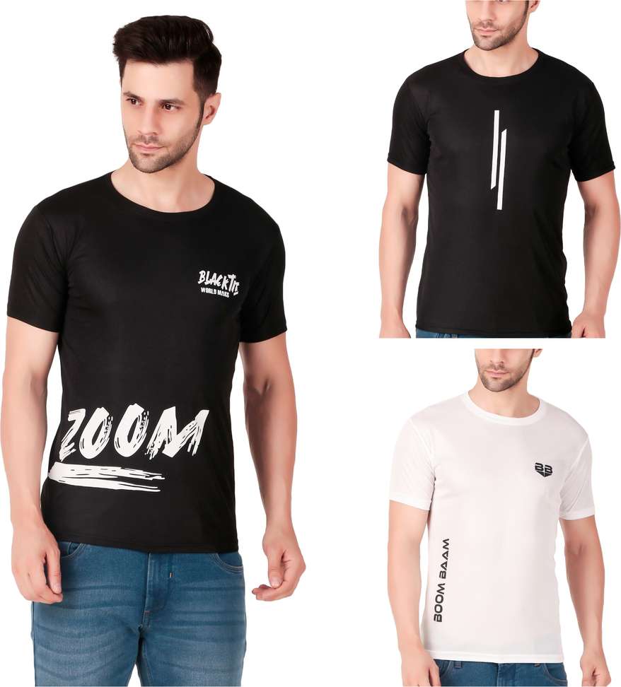 Vibepulse Cartoon Men Black‑White T‑Shirt – 60% Off, Pack of 3, Lowest Price ₹398