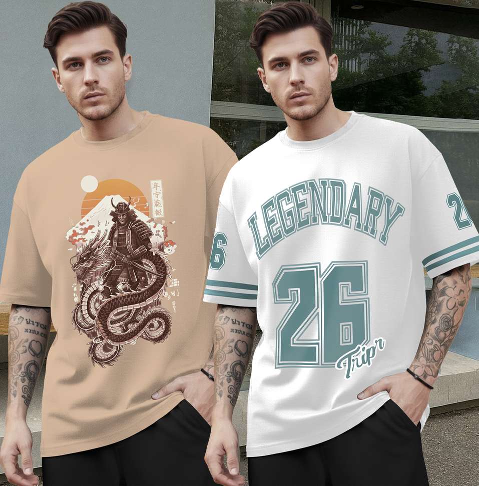 Tripr Graphic Print Men Beige White T Shirt