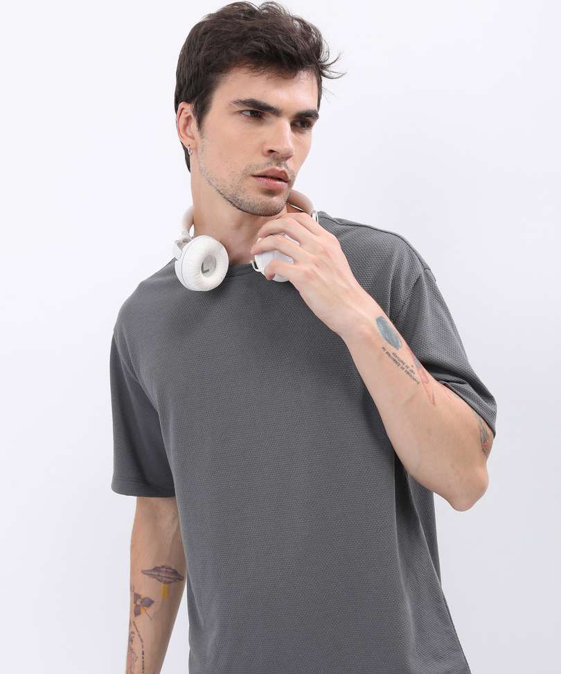 Highlander Solid Men Polo Neck Grey T Shirt