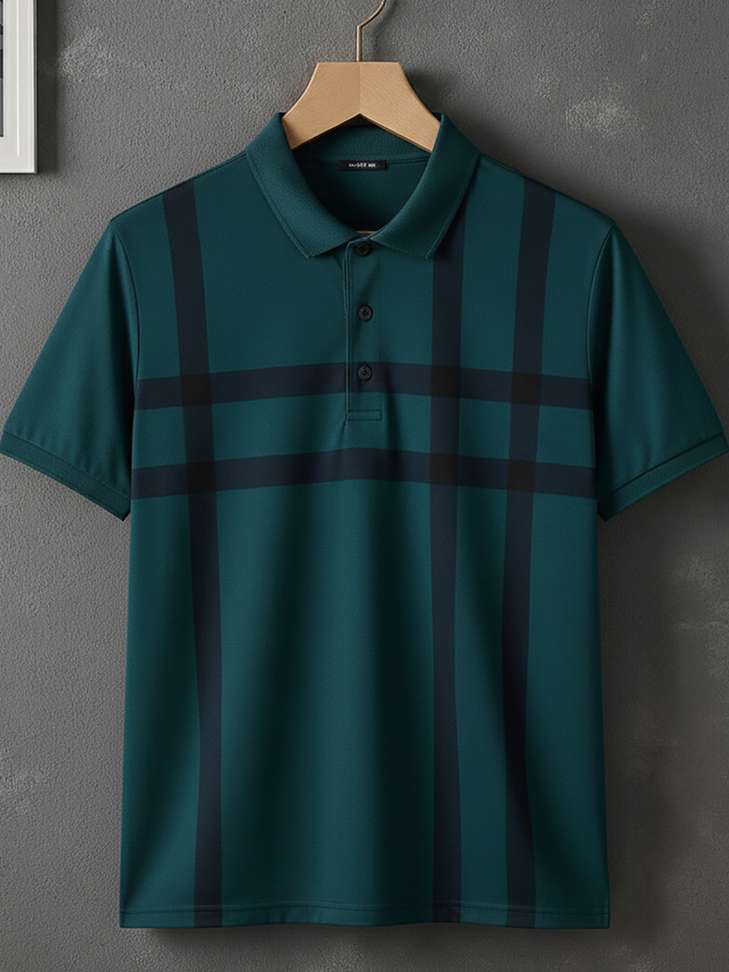 Oakwyn Checkered Men Green Polo T‑Shirt – 77% Off, Lowest Price ₹341