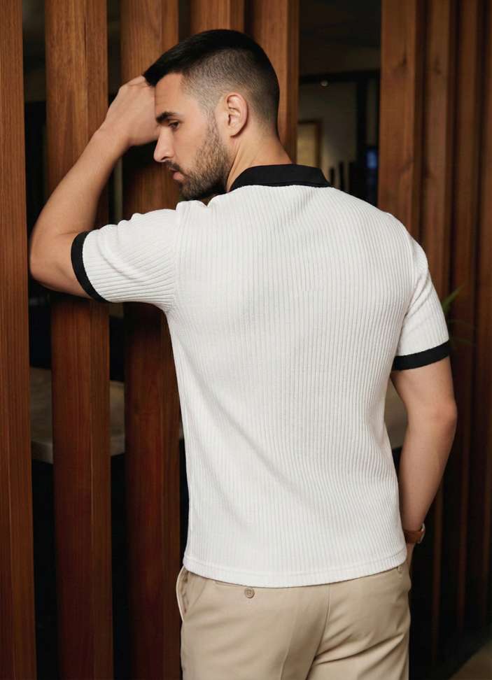 Shopsy Try This Colorblock Men Polo Neck White T-Shirt - Image 4