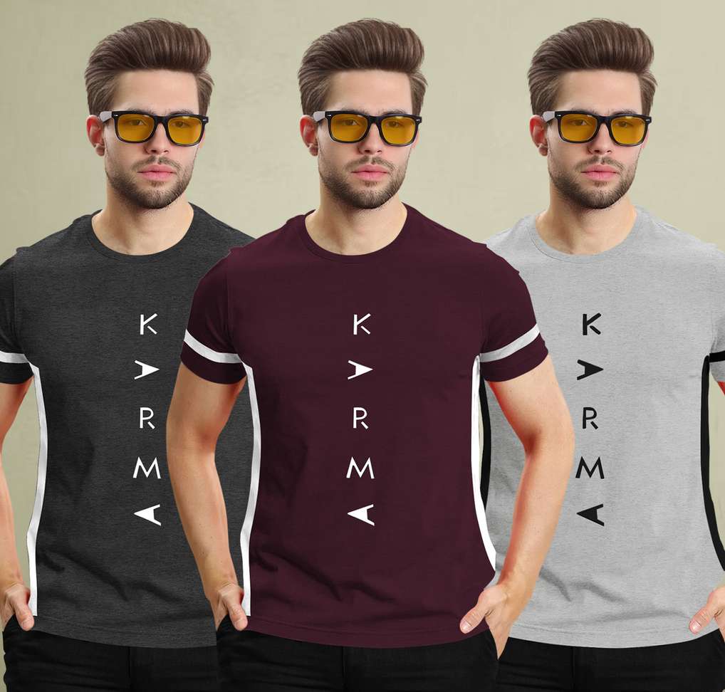 Tripr Printed Men’s Black‑Maroon‑Grey T‑Shirt – 75% OFF Pack of 3