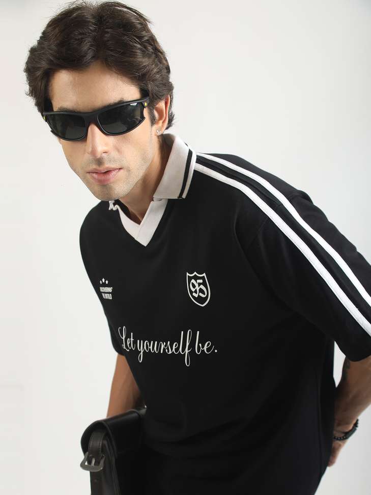 Shopsy MANIAC Men Polo Neck Black T-Shirt - Image 4