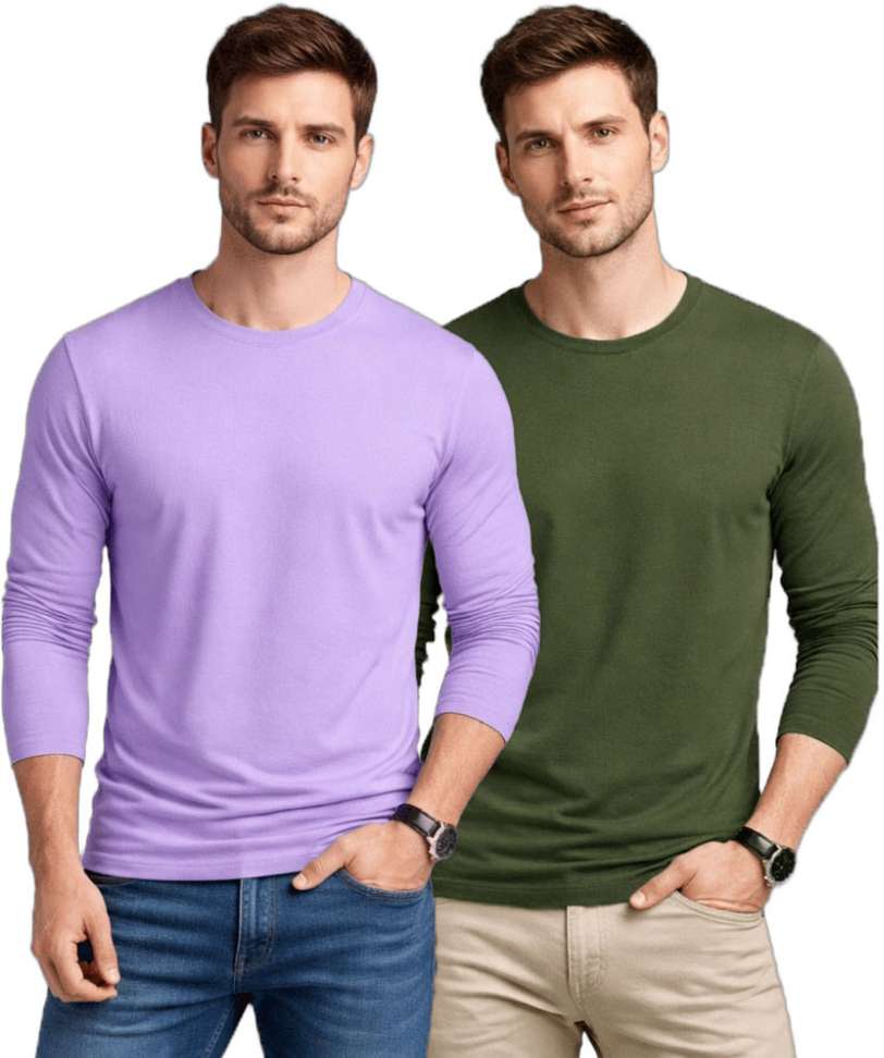 Kroptee Solid Men Dark Green Purple T‑Shirt – 80% OFF Pack of 2