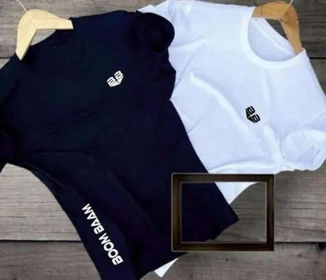 Tee Town Solid Men White Black T Shirt