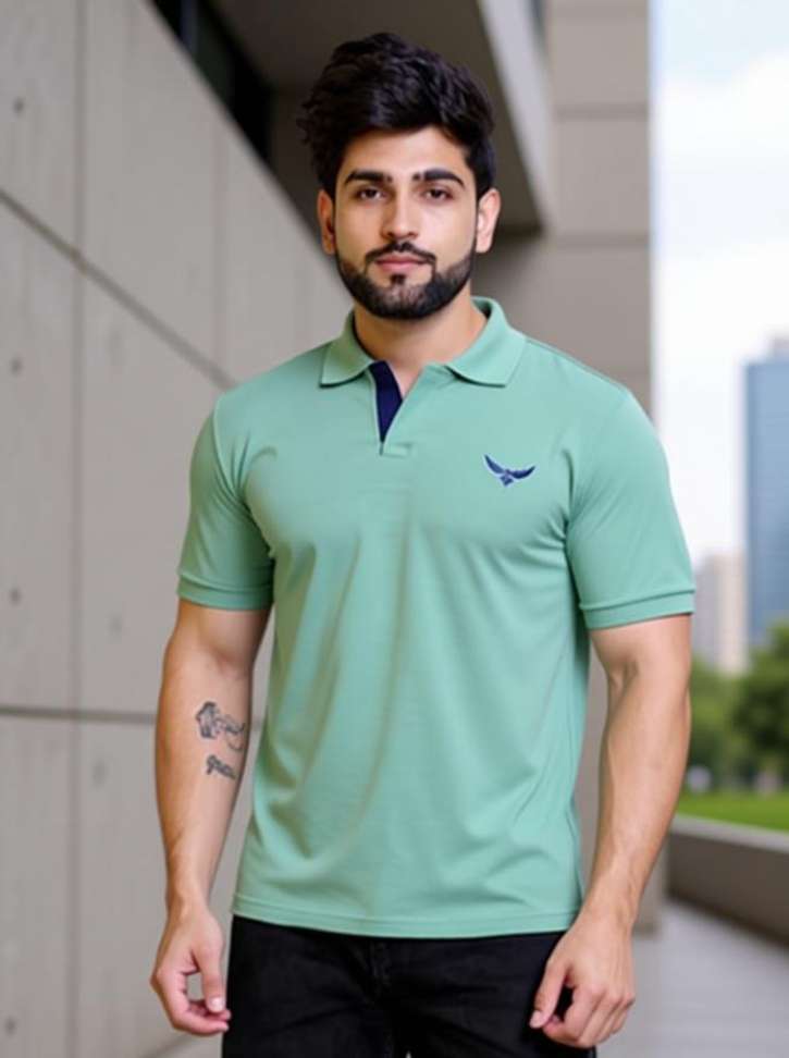 American Pie Green Men’s Solid Polo T‑Shirt – 72% OFF, Only ₹192 at Shopsy