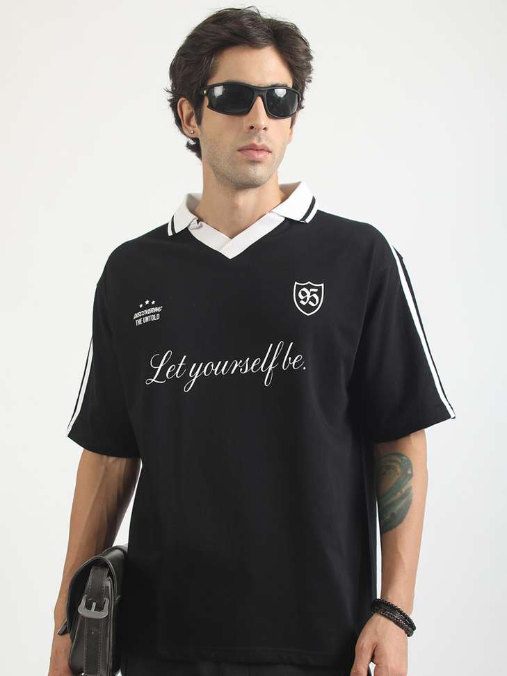 Shopsy MANIAC Men Polo Neck Black T-Shirt - Image 3