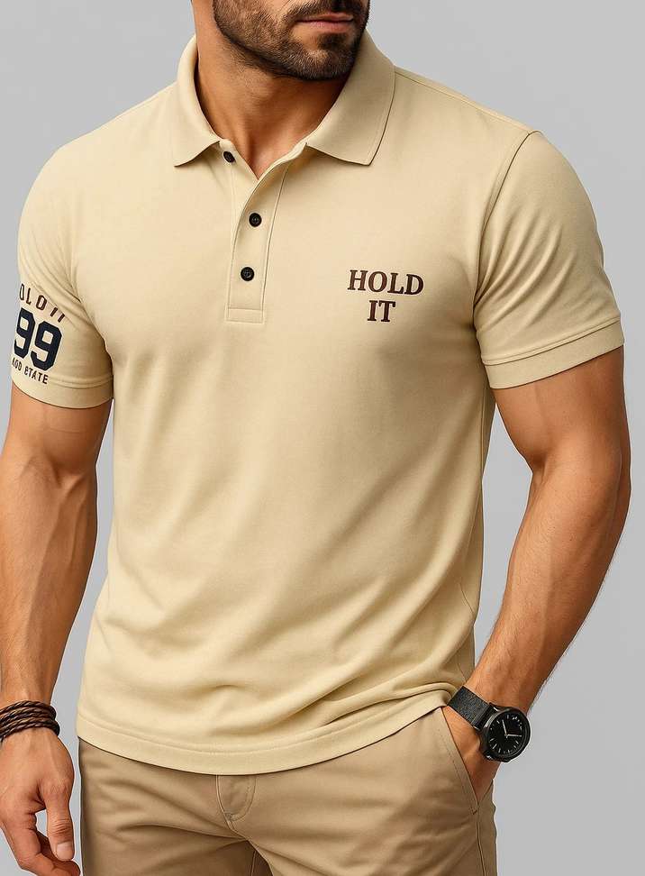 Tazo Solid Men Beige T Shirt