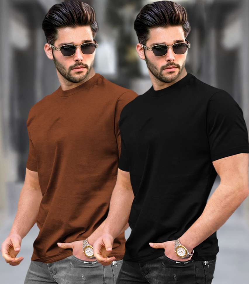 Tripr Solid Men Brown‑Black T‑Shirt – 80% OFF, Pack of 2, ₹290 Review