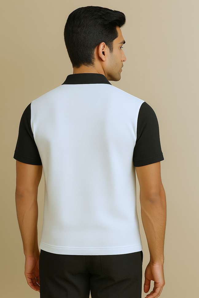 Shopsy Colorblock Men Polo Neck White T-Shirt - Image 3