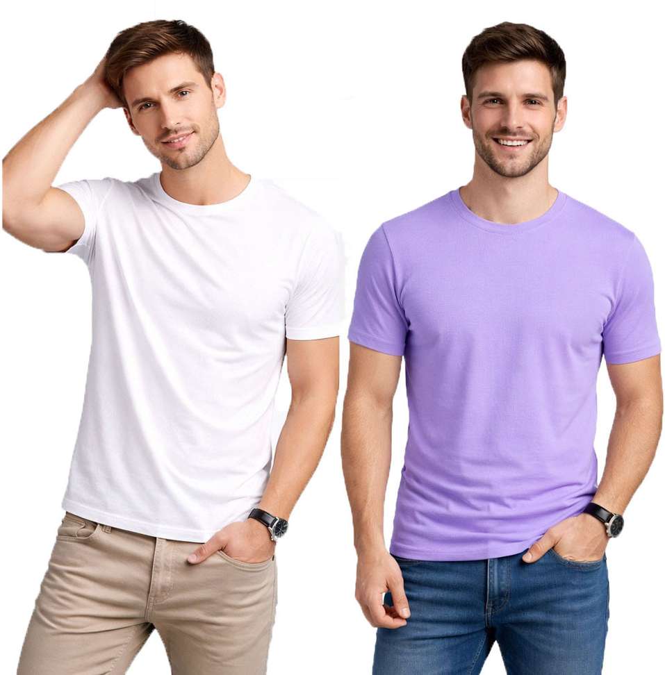 Kroptee Solid Men Purple‑White T‑Shirt – 80% Off Pack of 2, Lowest Price ₹392