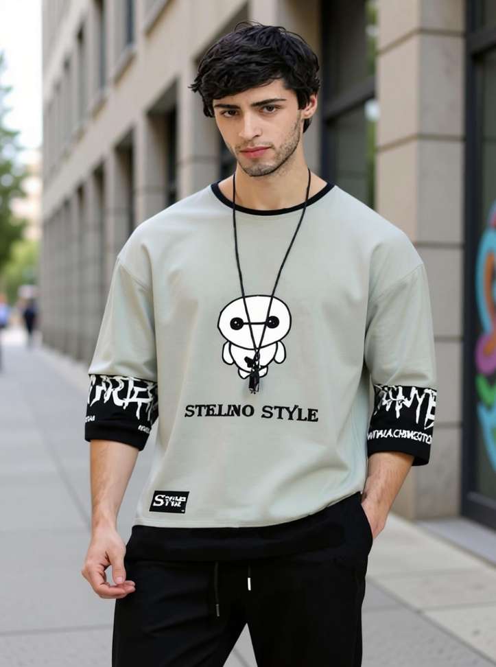 Stelino Printed Men Grey T Shirt