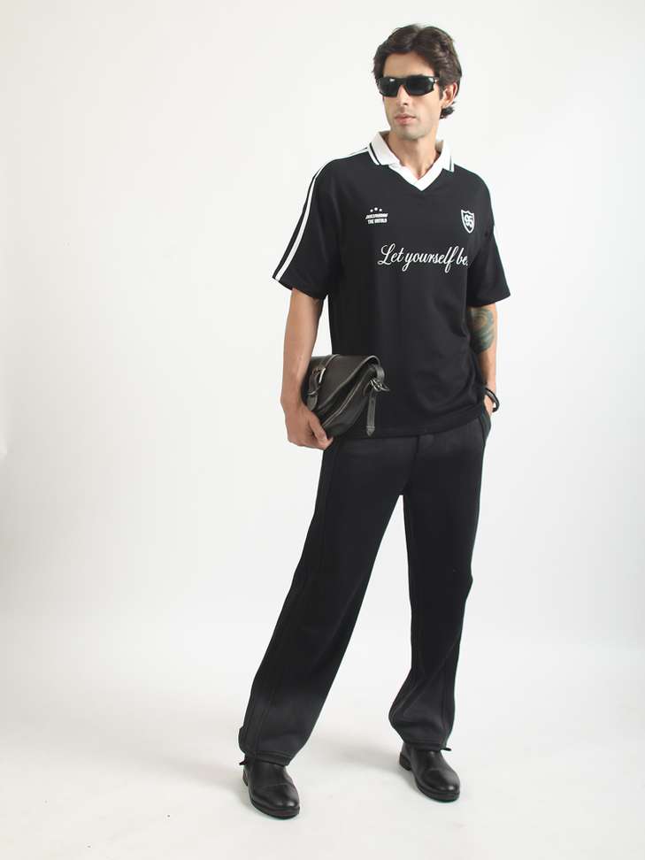 Shopsy MANIAC Men Polo Neck Black T-Shirt - Image 7
