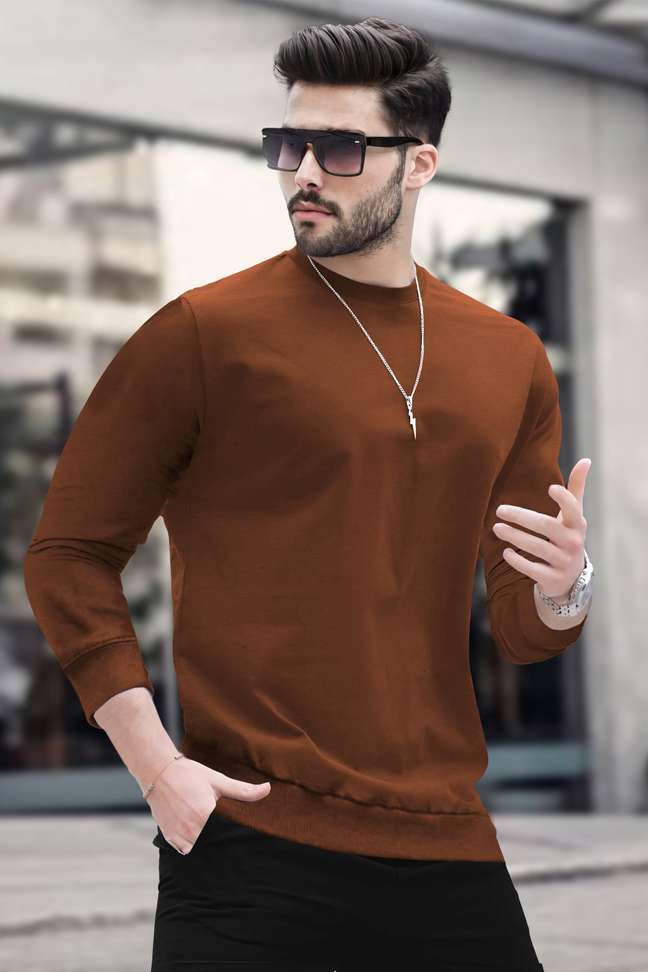 Blive Solid Men Brown T Shirt