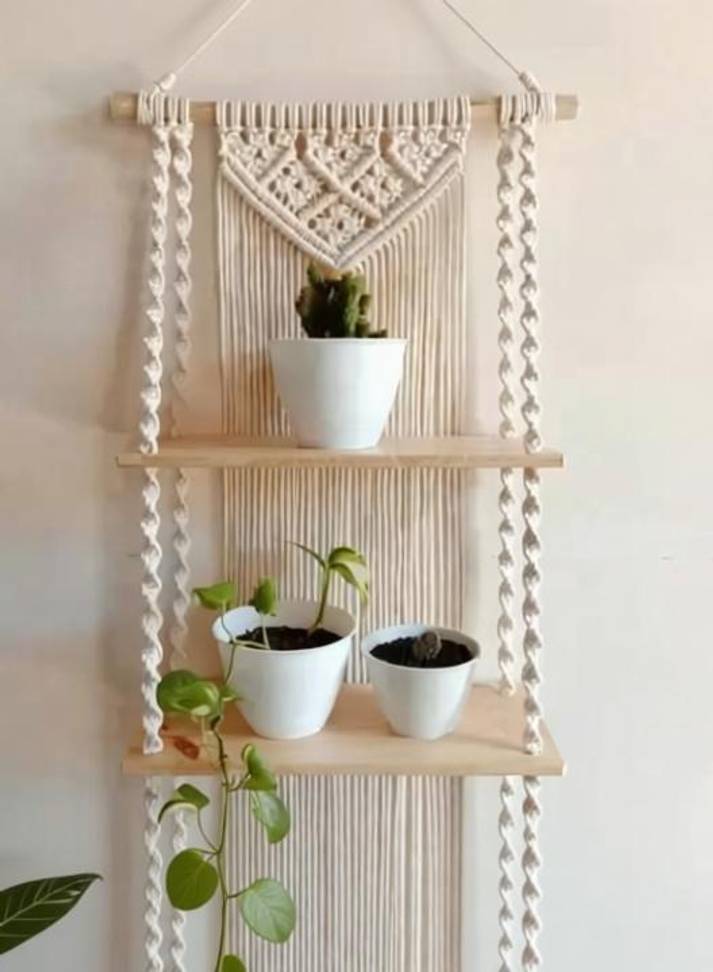 ZAWI Craft Macrame Wall Hanging Shelf (Made in India), Wooden Wall Shelf at ₹242 (87% Off) – Shopsy
