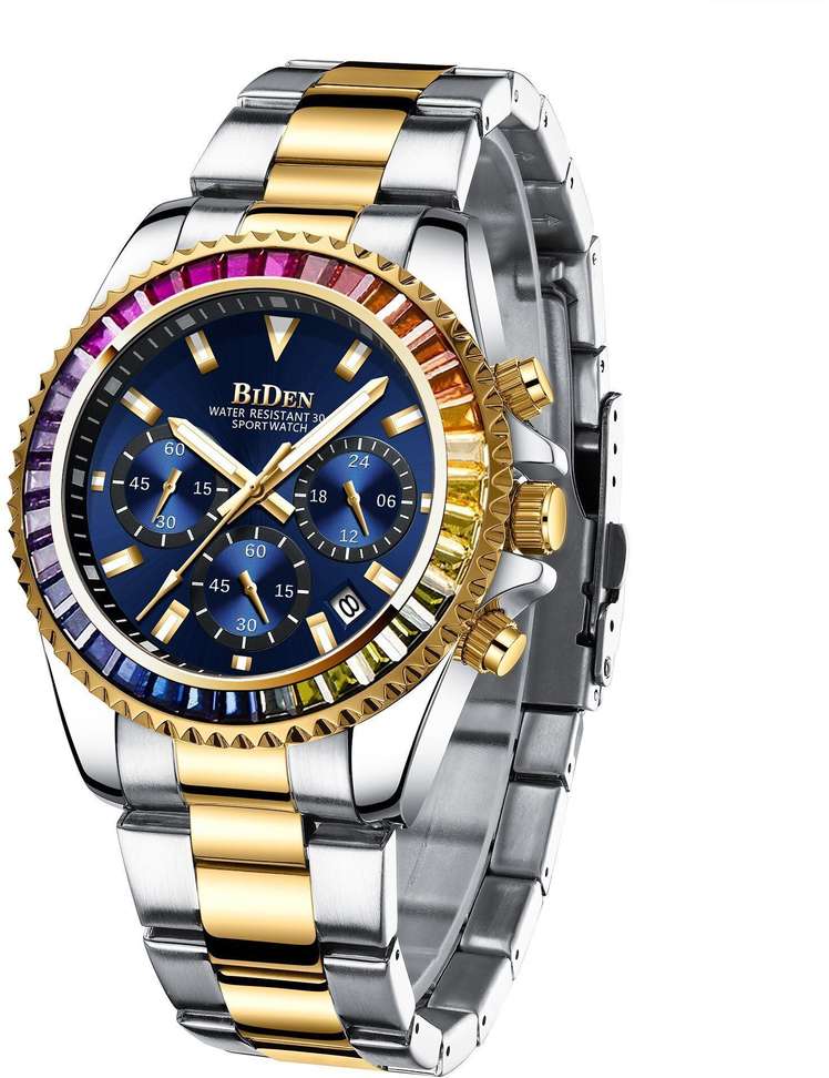 Shopsy BIDEN Mens Chronograph Golden Rainbow Watch - Image 2