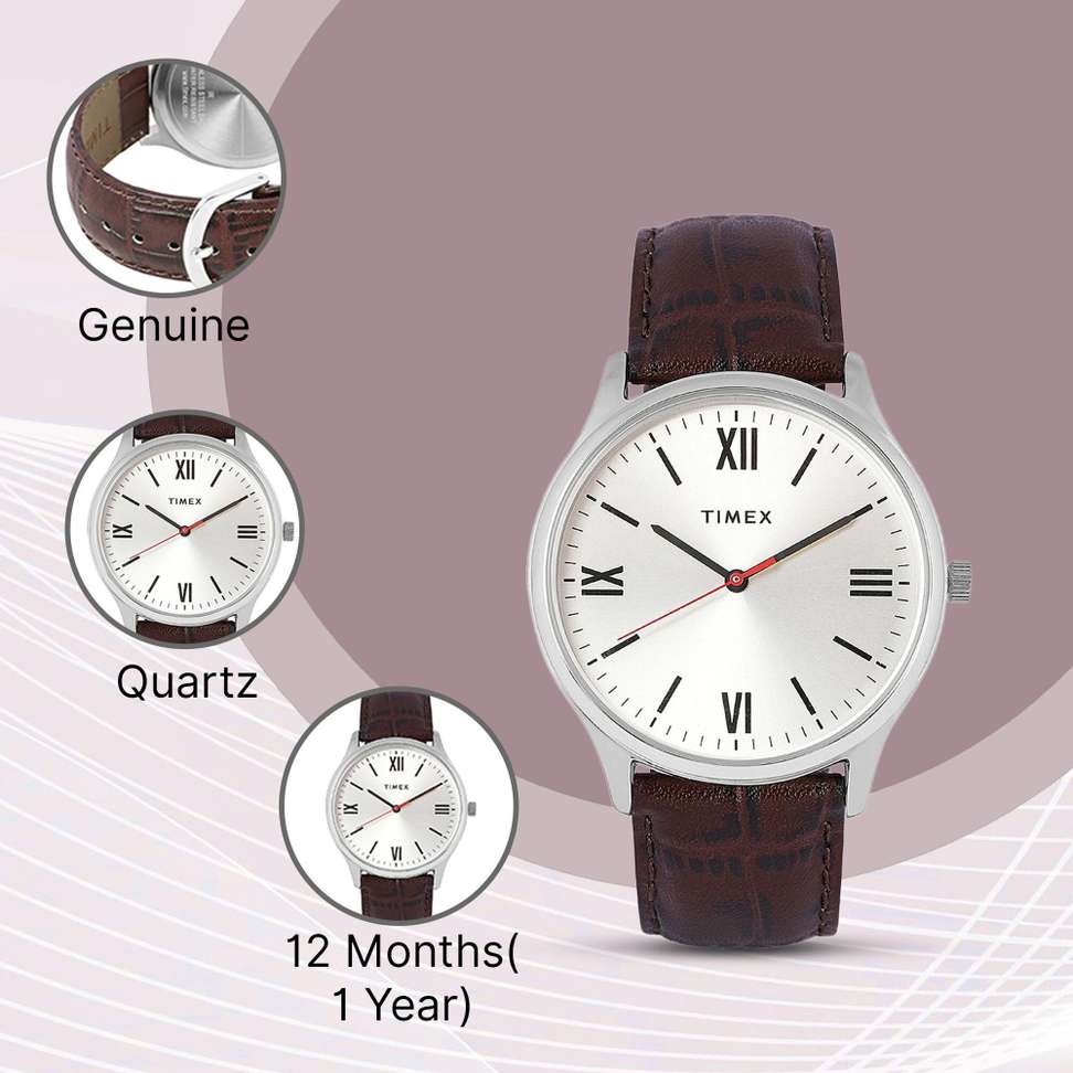TIMEX Silver Dial Leather Strap Analog Watch - Men - TW0TG7300 - Image 5