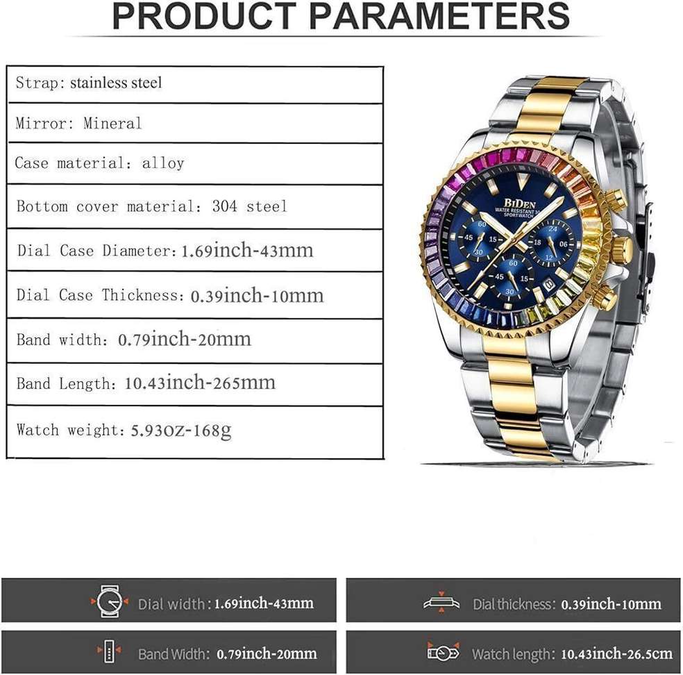 Shopsy BIDEN Mens Chronograph Golden Rainbow Watch - Image 4