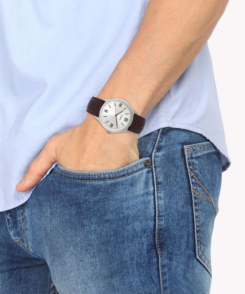 TIMEX Silver Dial Leather Strap Analog Watch - Men - TW0TG7300 - Image 6