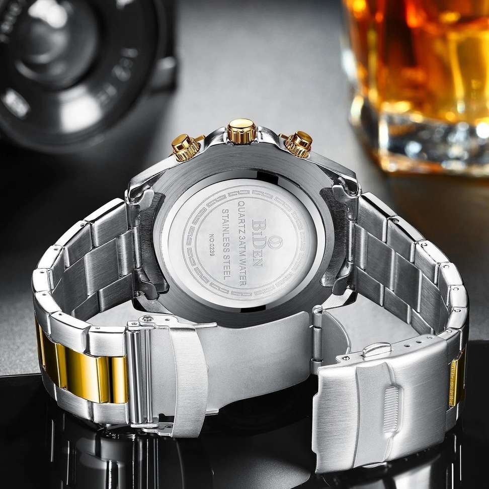 Shopsy BIDEN Mens Chronograph Golden Rainbow Watch - Image 5