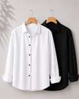 mozero Men Solid Casual Black, White Shirt - Buy mozero Men Solid Casual Black, White Shirt Online at Best Prices in India | Shopsy.in - Image 7
