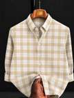 Shopsy Solbiza Men Checkered Casual Beige Shirt - Image 6