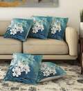 ShopGlobal Floral Cushions Cover (Pack of 5, 40 cm*40 cm, Blue)