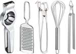 OC9 QAZ Lemon Squeezer & Cheese Grater & Pakkad & Egg Whisk & & Roti Chimta Kitchen Tool Set (Silver)
