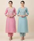 ANOOSHA ENTERPRISES Women Embroidered Kurta (Pink, Blue)