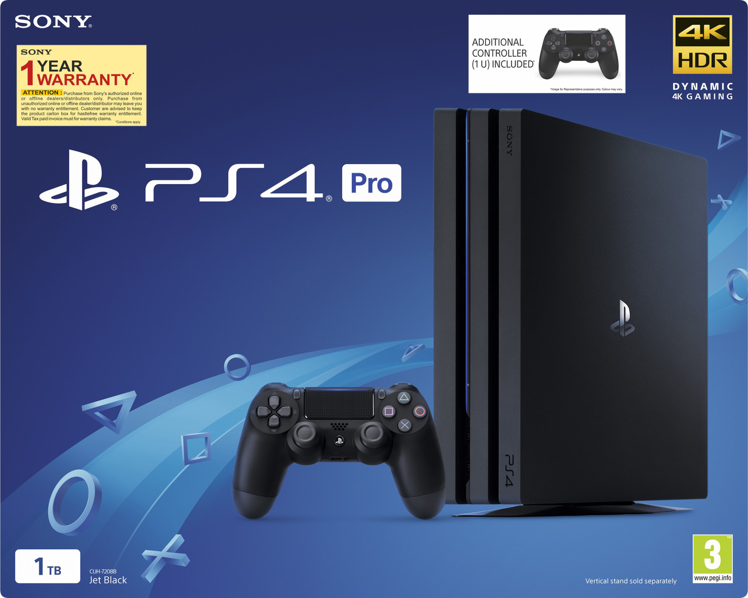 SONY PS4 Pro 1 TB (Jet Black, Additional Controller pasted outside the Box) - Image 1