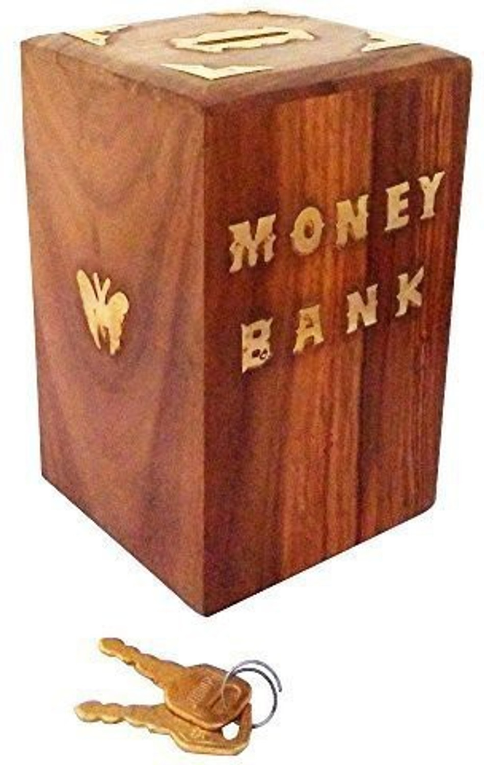ydv toys Handmade Wooden Butterfly Money Bank with Lock - Image 1