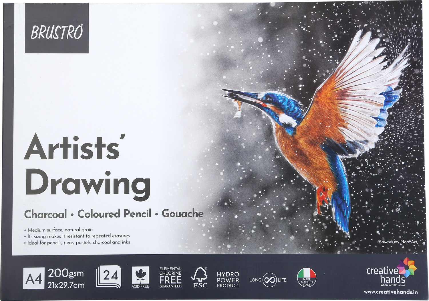 BRuSTRO Artist Drawing Glued Pad, 200 GSM, A4-24 Sheets Sketch Pad (24 Sheets) - Image 1