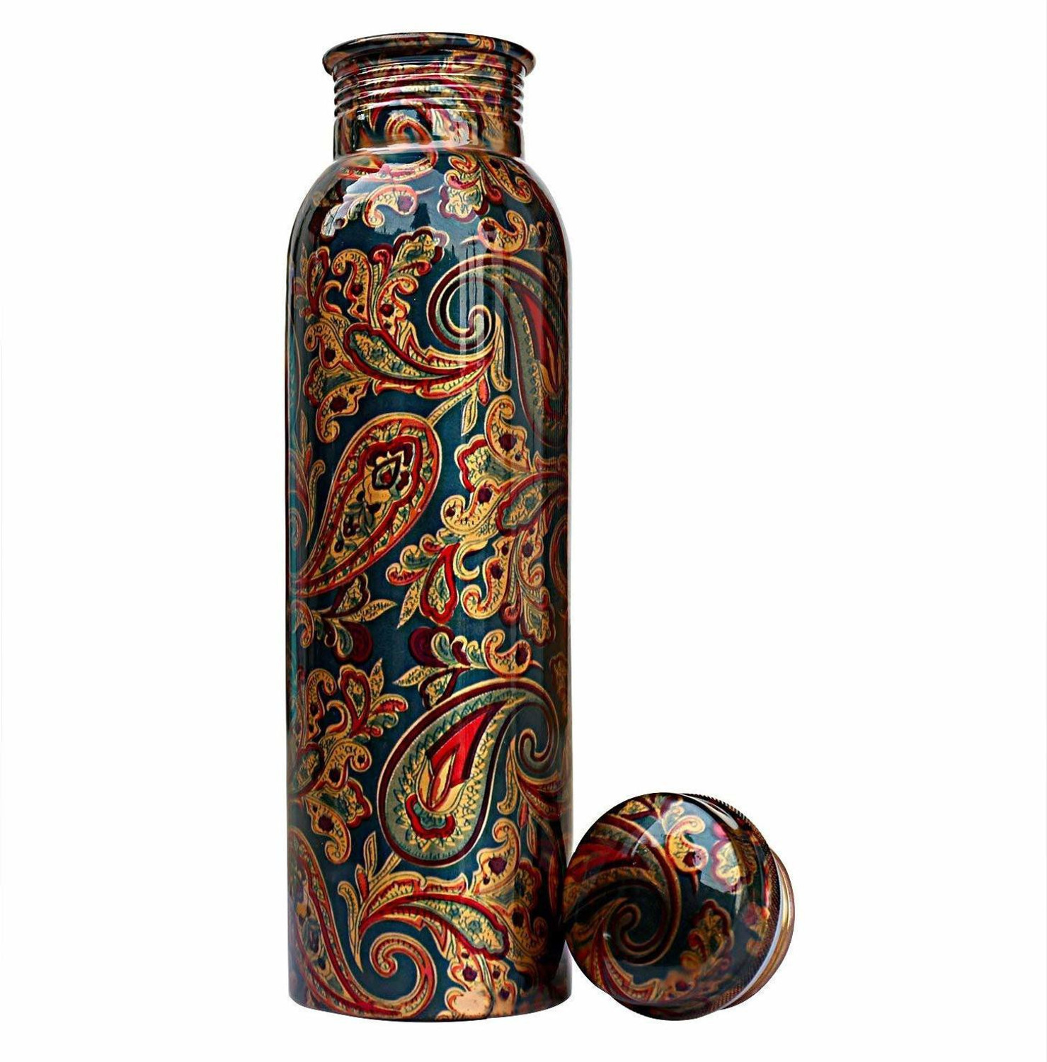 MulberryCart Presents Pure Copper Bottle Printed for Gym,Yoga,Office,ayurvedic Health Benefits 1000 ml Copper Bottle (Pack of 1, Multicolor) - Image 1