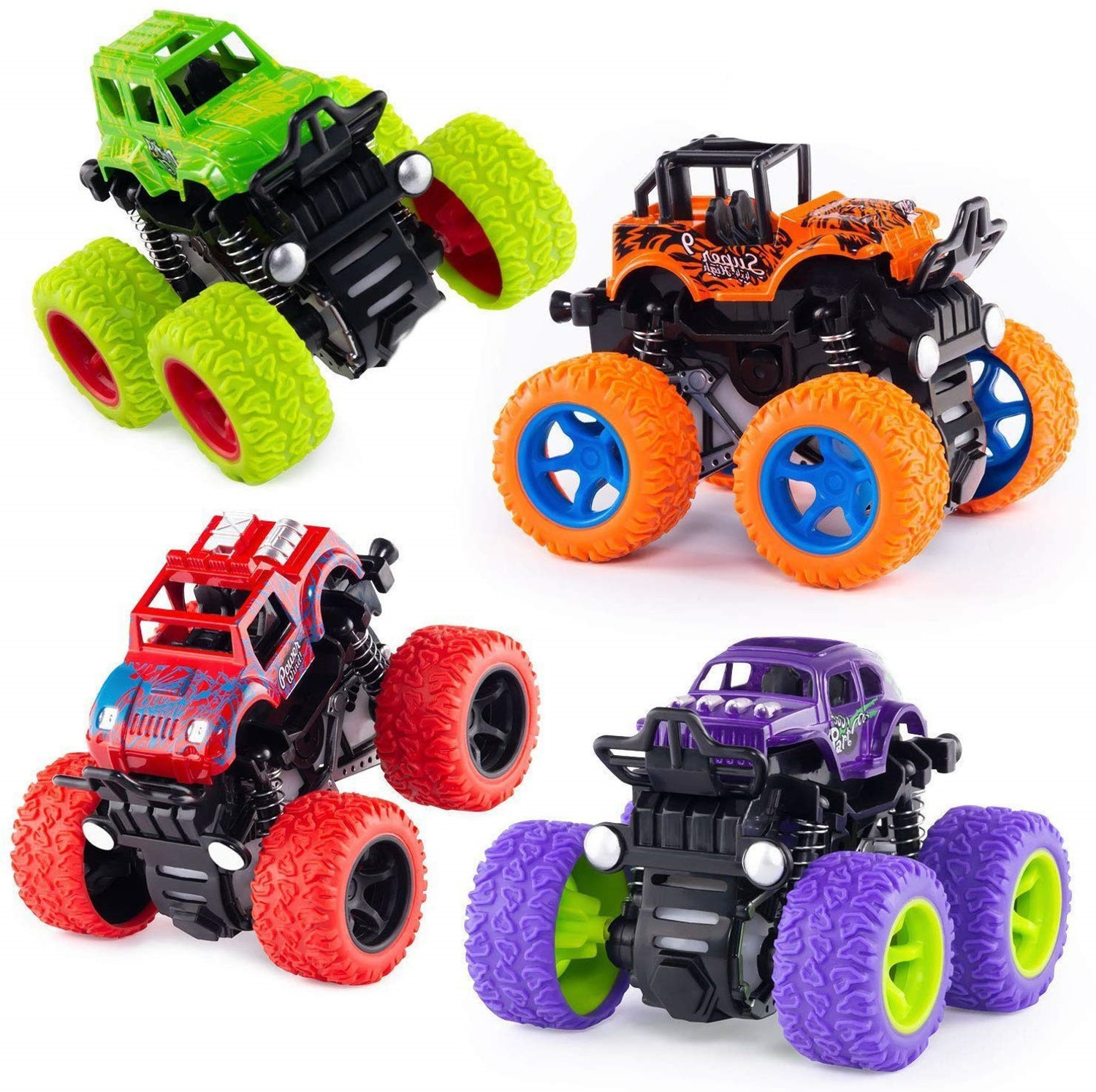 Ayezent Push and Go Monster Truck Toy, Pack of 4, Multicolor - Image 1