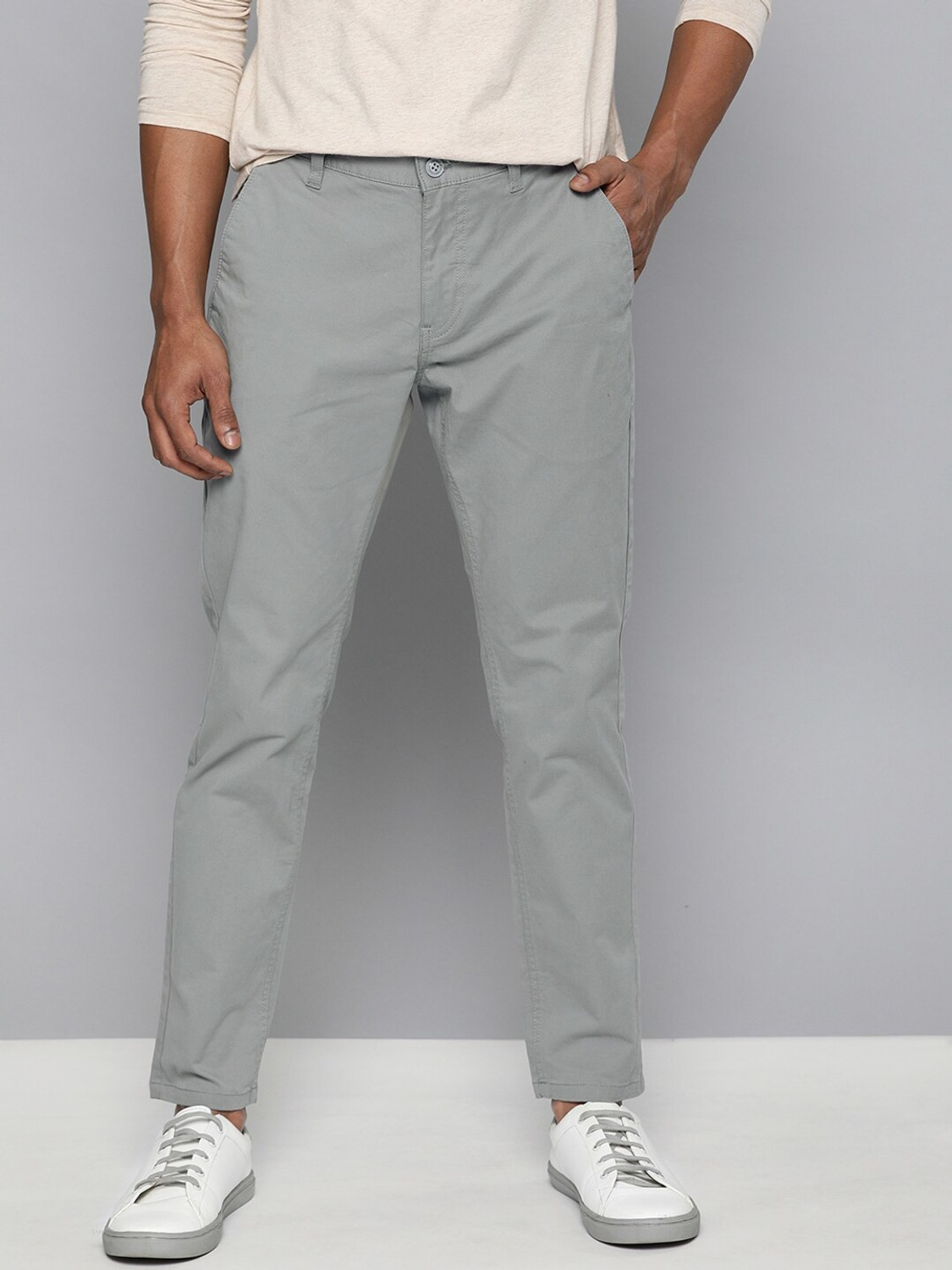 Mast & Harbour Men Slim Fit Grey Cotton Trousers - Image 1