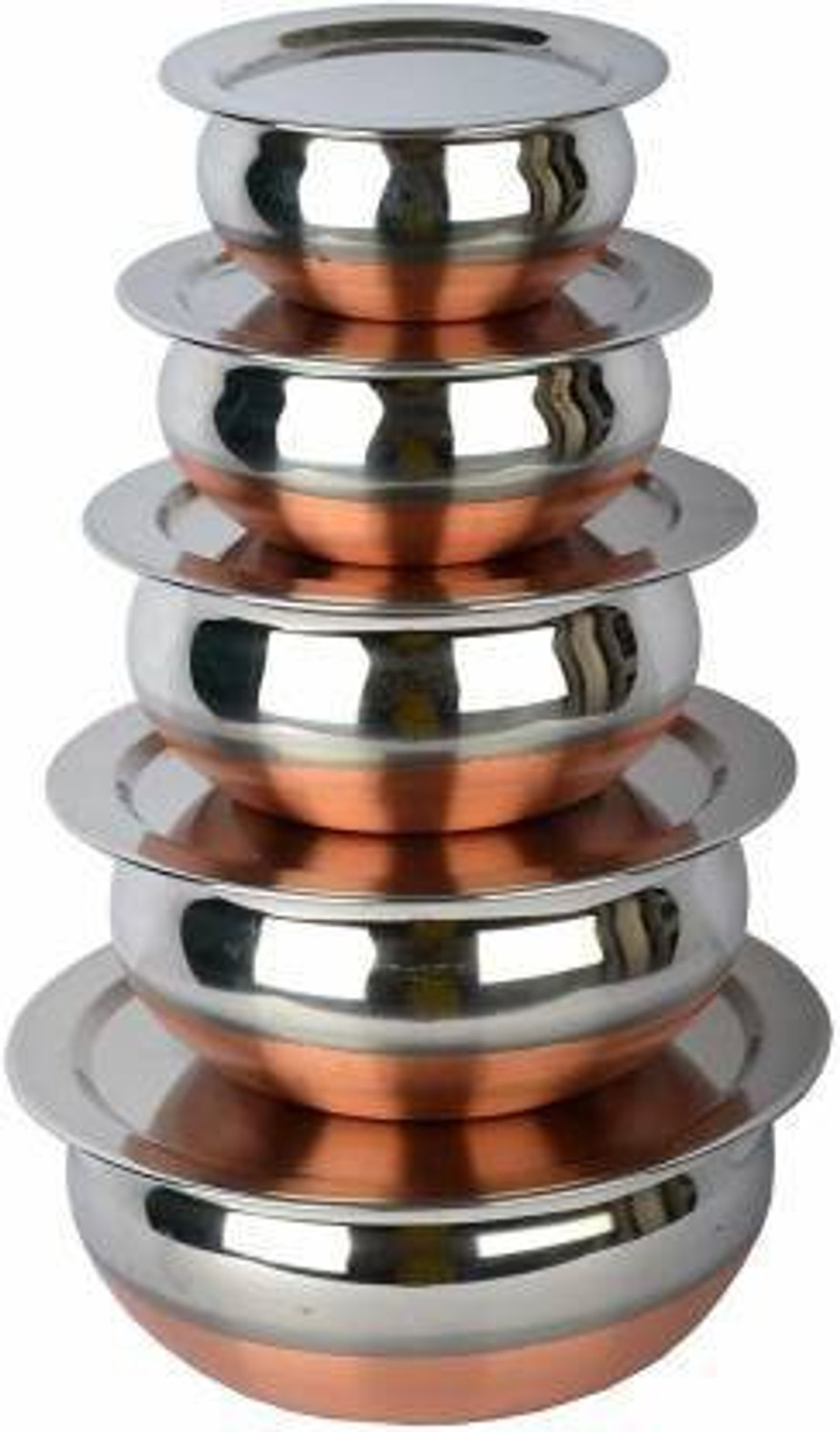 LIMETRO STEEL Stainless Steel Serving Bowl Copper Bottom Handi / Cookware Set with Lid (Pack of 5, Steel) - Image 1