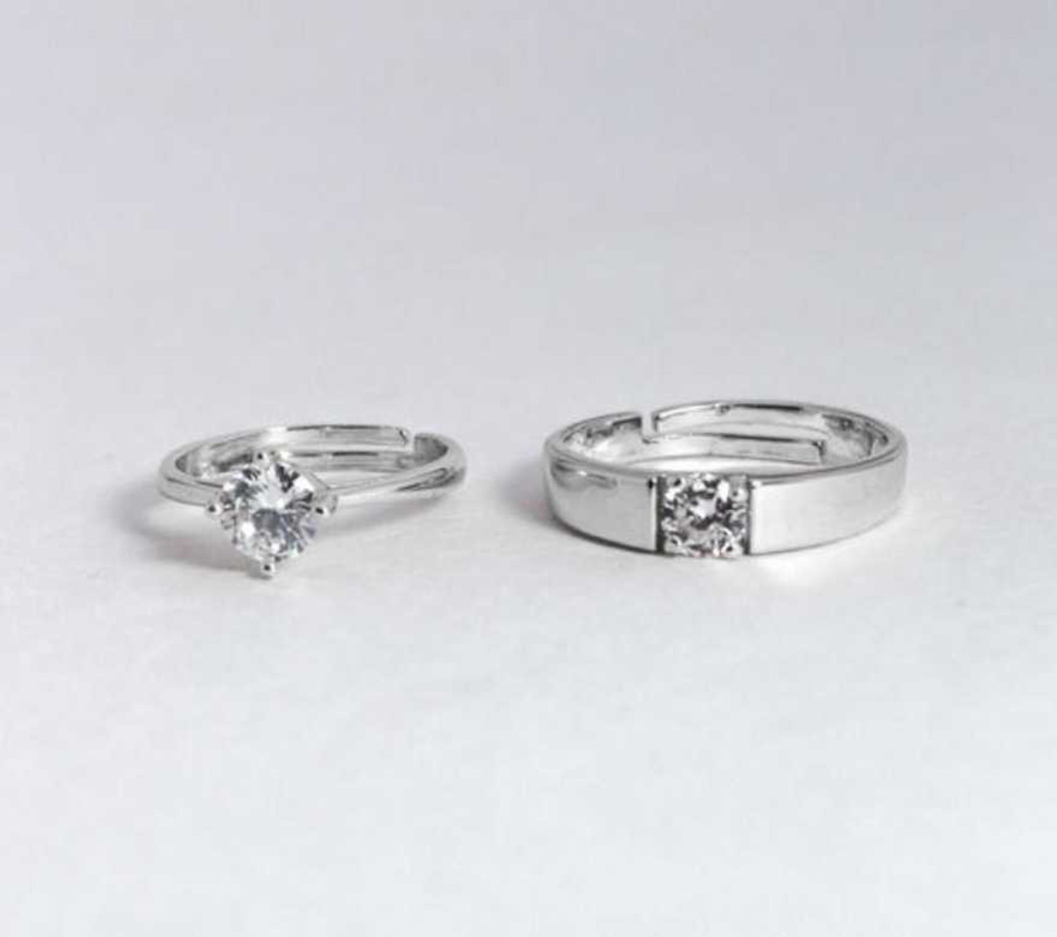 PREMIUM TRADE Valentine's Special Adjustable Exclusive Couple Rings for Girls and Boys Valentine Day Propose Your Girlfriend Brass Cubic Zirconia Sterling Silver Plated Ring Set - Image 1